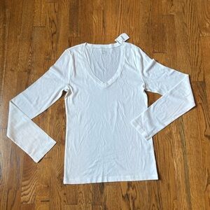 NWT J Crew L White 100% Cotton Fitted LS T Shirt